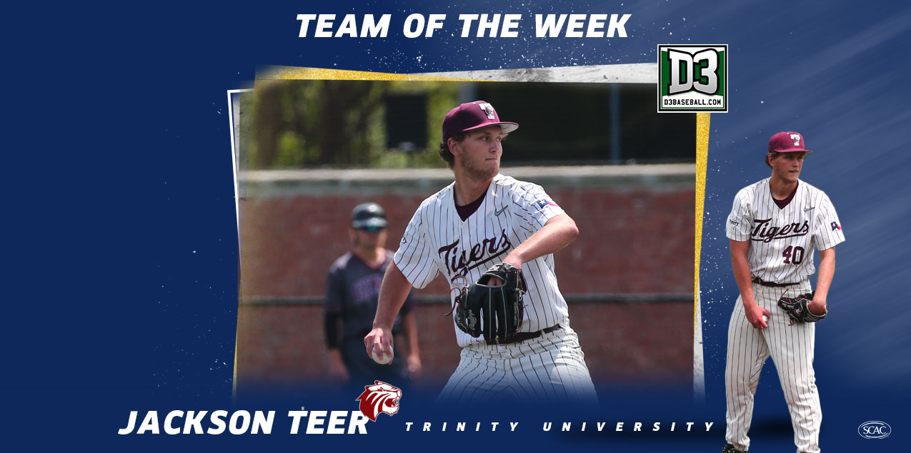 Trinity's Teer Collects Second D3Baseball.com Team of the Week Honor