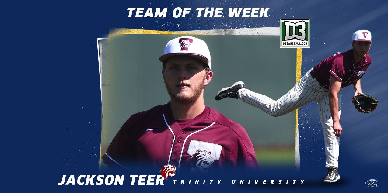 Trinity's Teer Earns National Recognition On D3Baseball Team of the Week